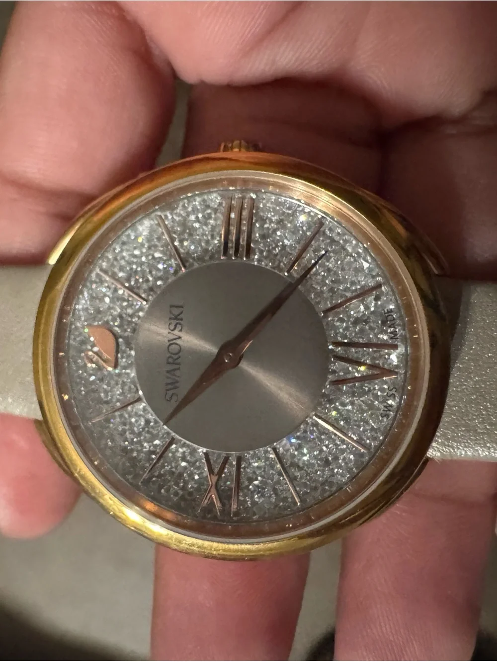 Swarovski Gold-Tone Case Gray Strap Watch with Sparkling Crystal Dial